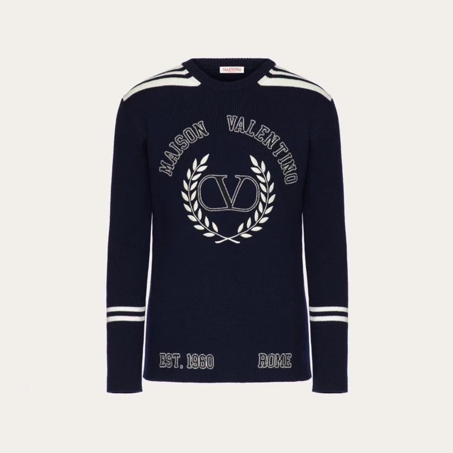 ヴァレンティノメンズクルーネックネイビーニットl0302