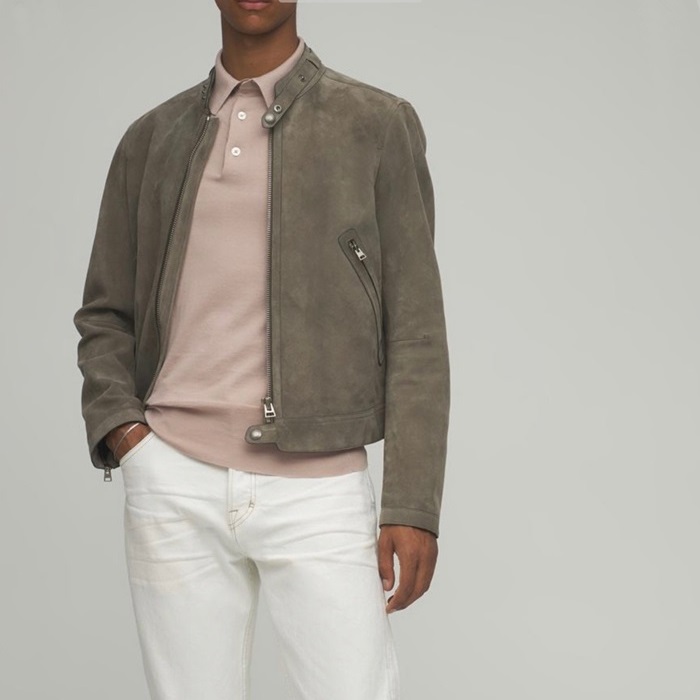 トムフォードメンズカーキレザージャケットf0024