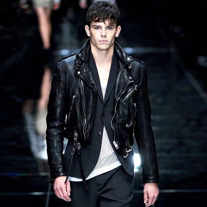 バーバリーメンズカジュアルレザーブラックジャケットr04508