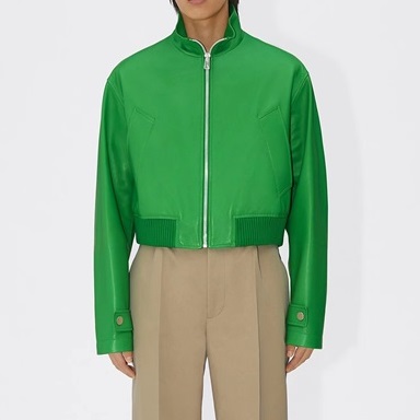 ボッテガヴェネタメンズグリーンレザージャケットv0432