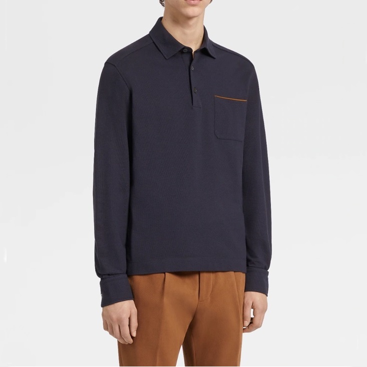 エルメネジルドゼニアメンズブラックポロスウェットシャツg0400