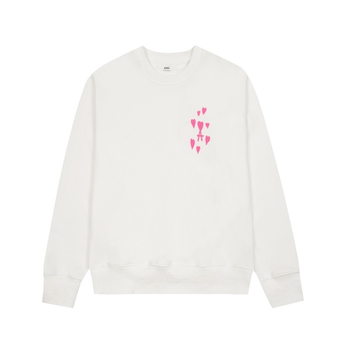 アミユニセックスクルーネックホワイトスウェットシャツi0303