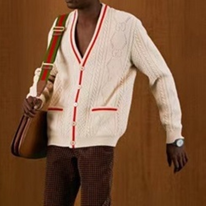 グッチユニセックスネックアイボリーカーディガンc05205
