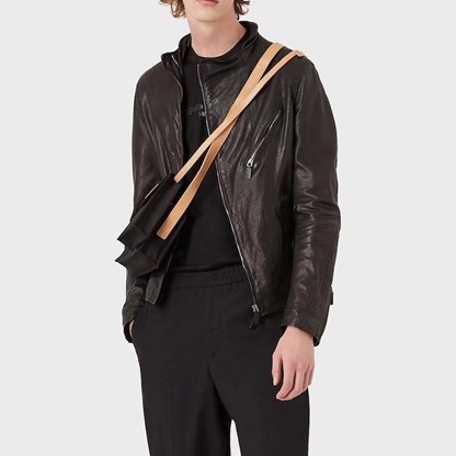 アルマーニメンズブラウンレザージャケットm0919