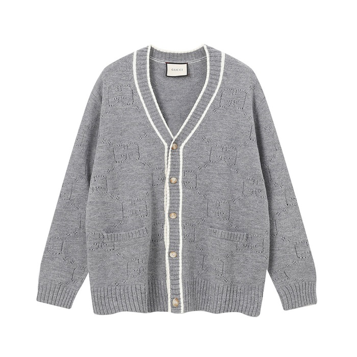 グッチユニセックスネックグレーカーディガンc05214