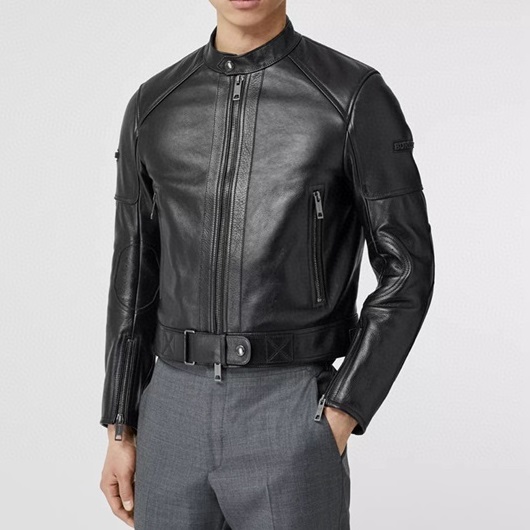 バーバリーメンズカジュアルレザーブラックジャケットr04528