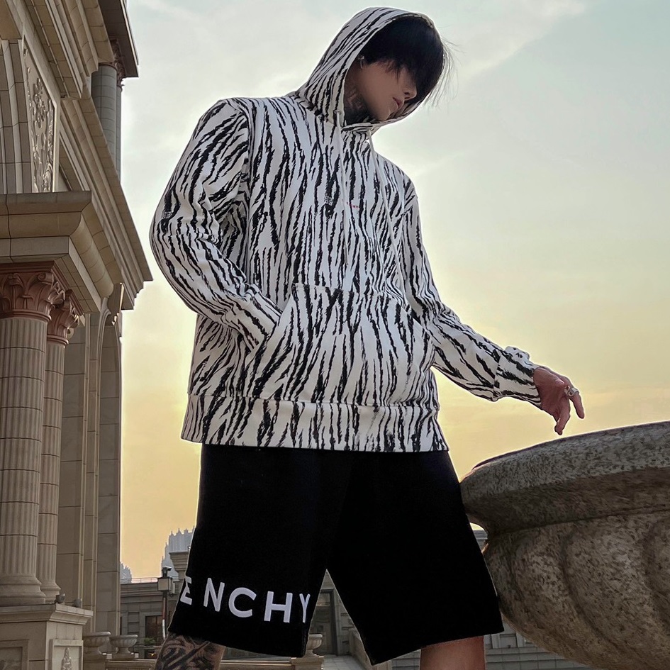 ジバンシィユニセックスユニークジップアップブラックフーディv0869