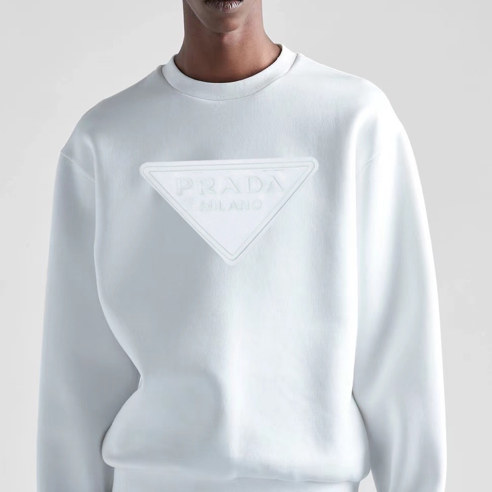 プラダユニセックスクルーネックホワイトスウェットシャツa02847