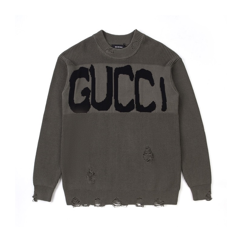 グッチメンズグレークルーネックニットc05259