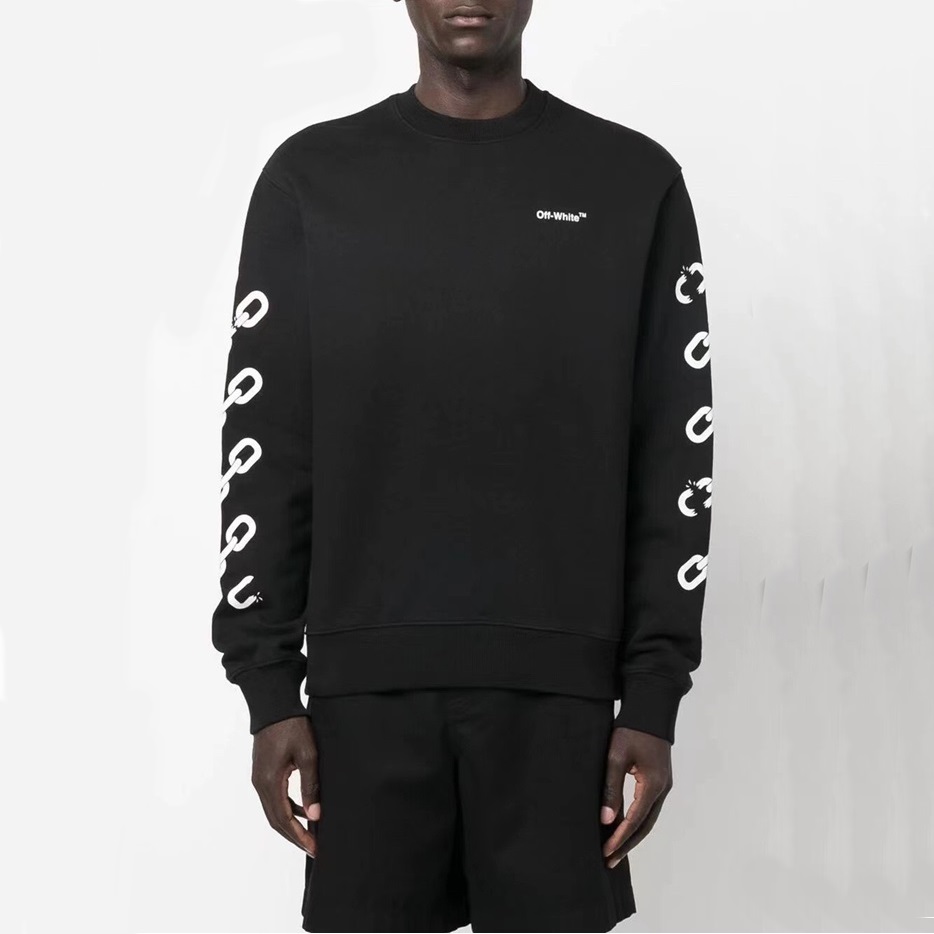 オフホワイトメンズモダンブラックスウェットシャツf0857