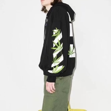 オフホワイトメンズカジュアルブラックフーディf0858