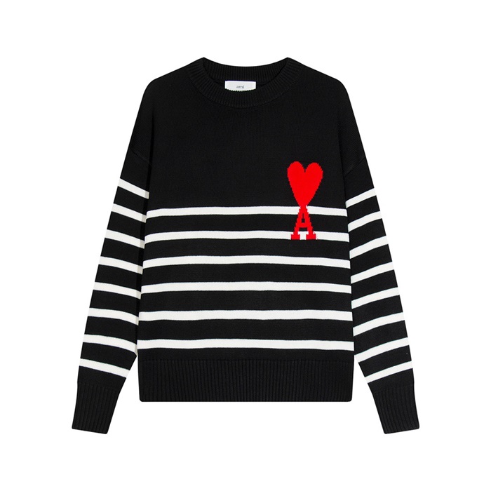 アミユニセックスブラッククルーネックニットi0306