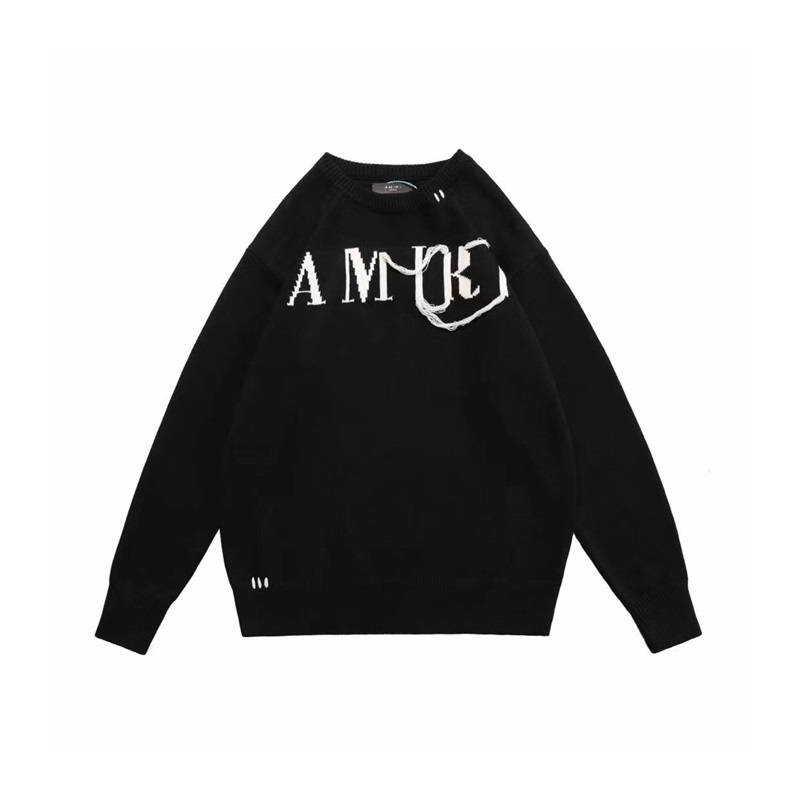 アミリメンズブラッククルーネックニットr378