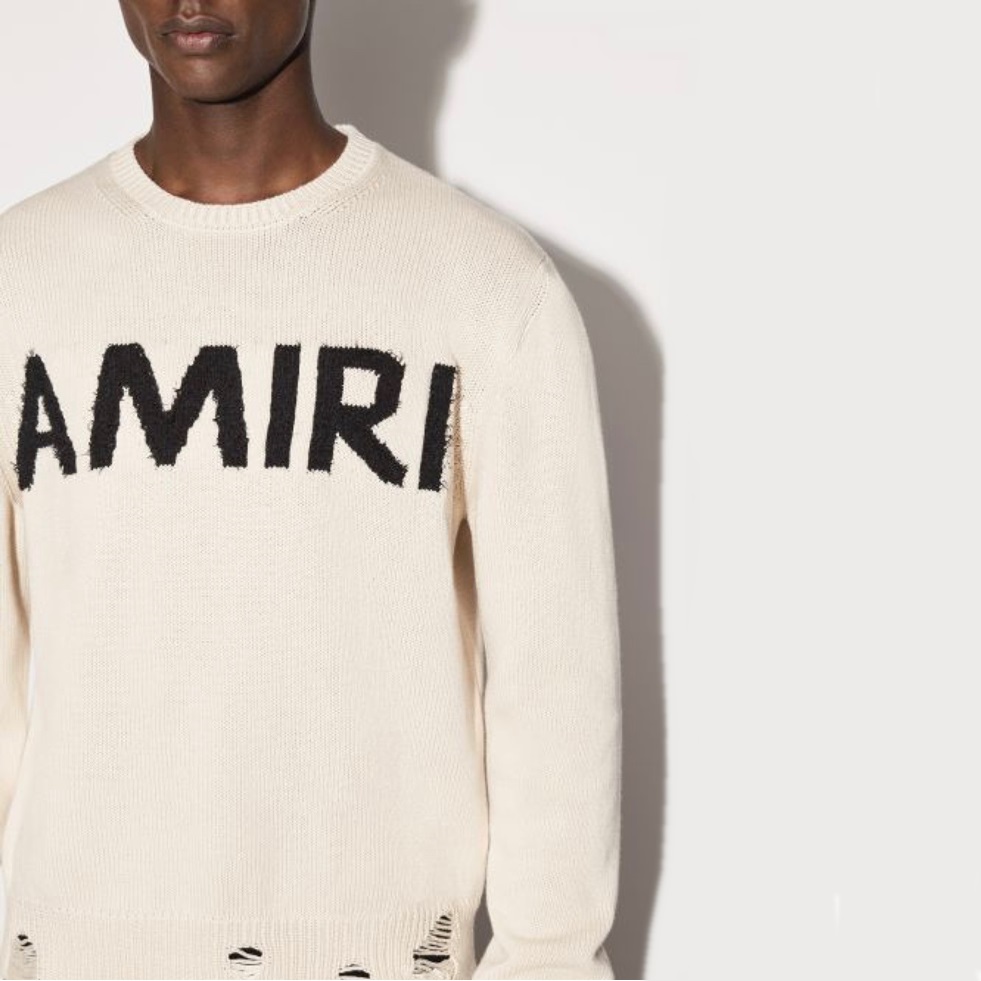 アミリメンズベージュクルーネックニットr382