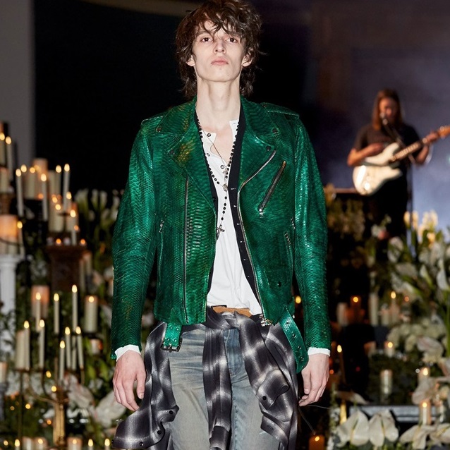 アミリメンズカジュアルグリーンレザージャケットr0384