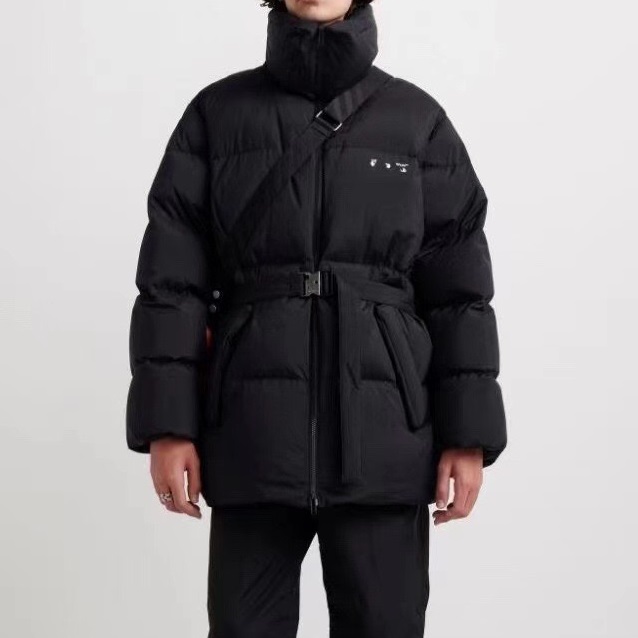 オフホワイトユニセックスグースダウンブラックパディング-f0866