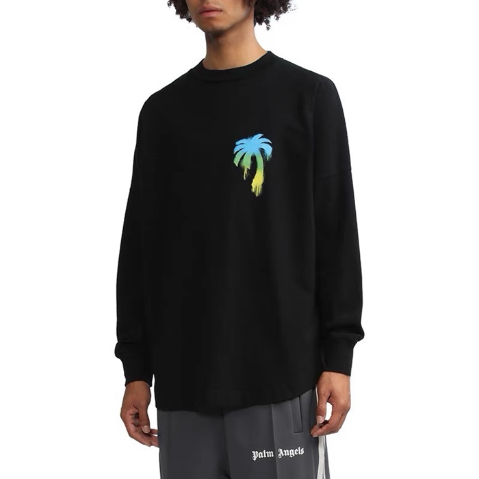 パームエンジェルスメンズブラッククルーネック長袖Tシャツm0387