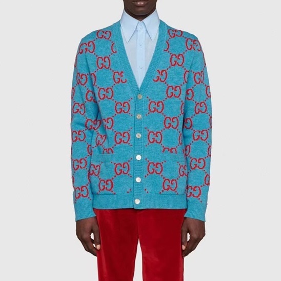 グッチユニセックスネックブルーカーディガンc05298