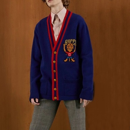グッチユニセックスネックブルーカーディガンc05299