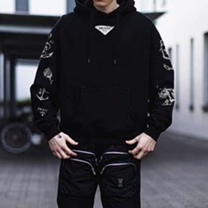 プラダメンズカジュアルブラックフーディa02883