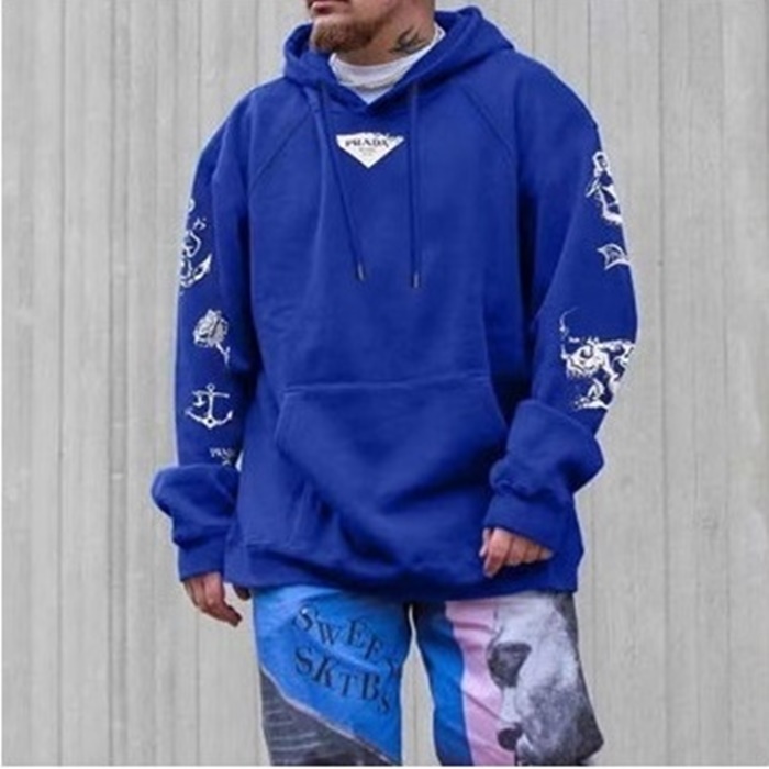 プラダメンズカジュアルブルーフーディa02884