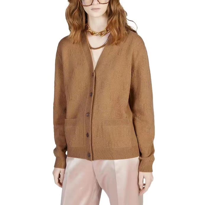 グッチユニセックスネックキャメルカーディガンc05309