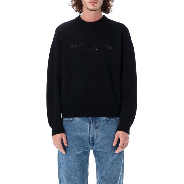 アレクサンダーワンユニセックスブラッククルーネックニットe0223
