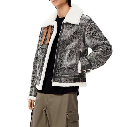 ロエベメンズグレーレザージャケットe0668