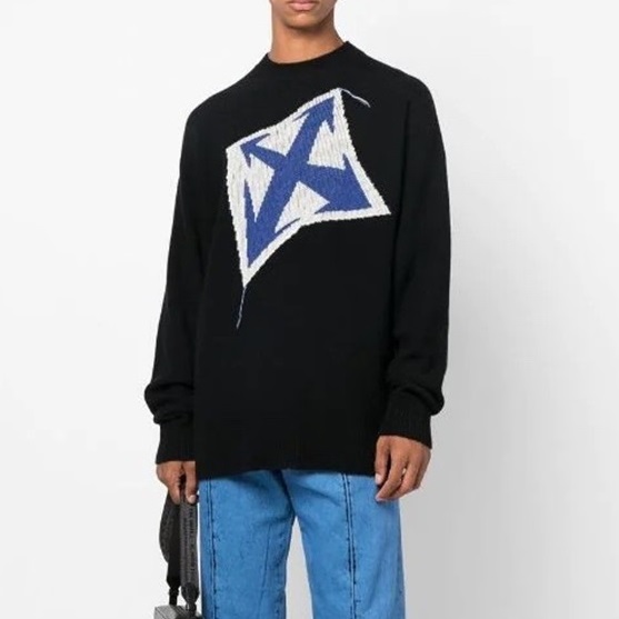 オフホワイトメンズブラックニットf0871