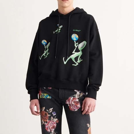 オフホワイトメンズカジュアルブラックフーディf0875