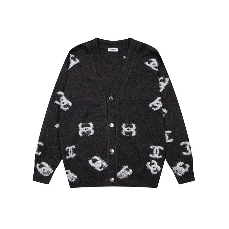 シャネルユニセックスネックグレーカーディガンh5