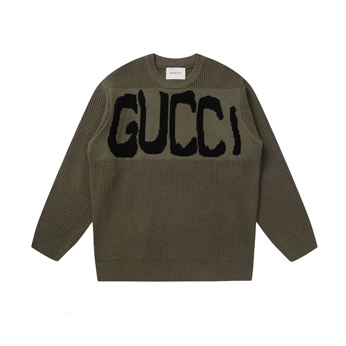 グッチメンズカーキクルーネックニットu007