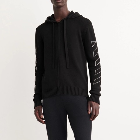 オフホワイトメンズカジュアルブラックフーディf0876