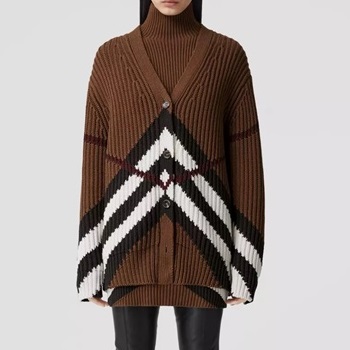 バーバリーレディースネックブラウンカーディガンr04604