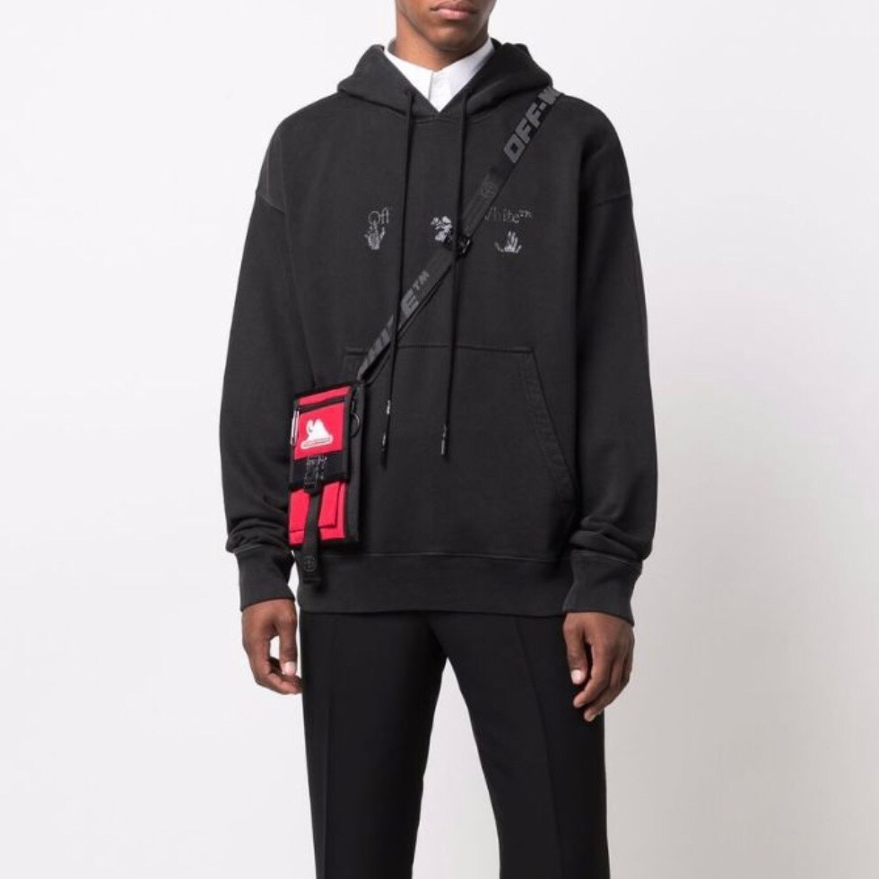 オフホワイトメンズブラックフーディf0887