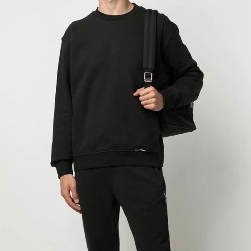 フィリッププレインメンズベーシックブラック長袖Tシャツ-i0174