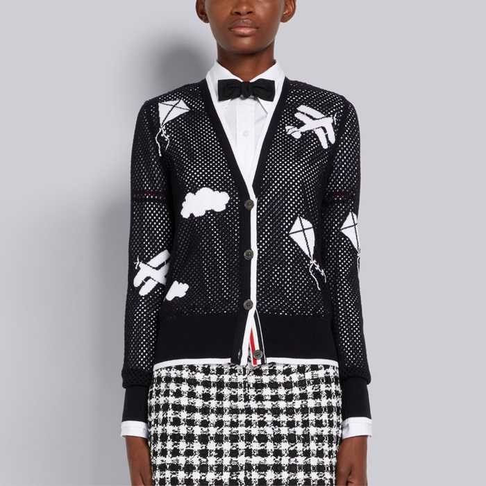 トムブラウンレディースネックネイビーカーディガンh10