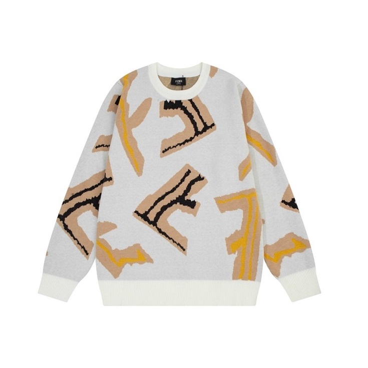 ェンディメンズホワイトクルーネックニットe04