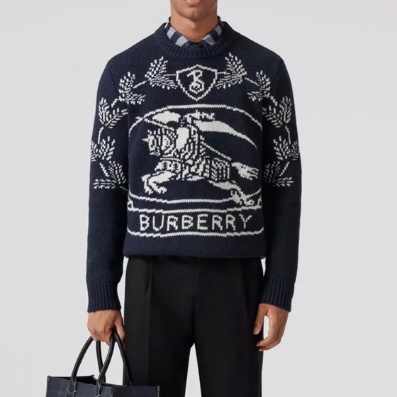 バーバリーメンズクルーネックネイビーニットu05