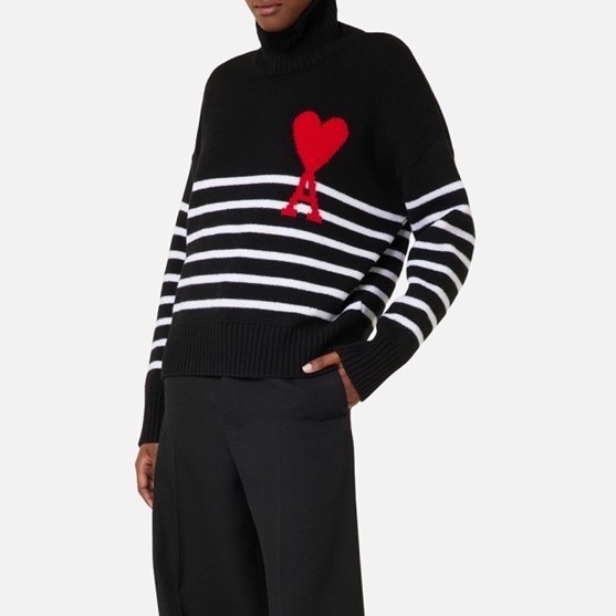 アミユニセックスブラックタートルネックニットi0314