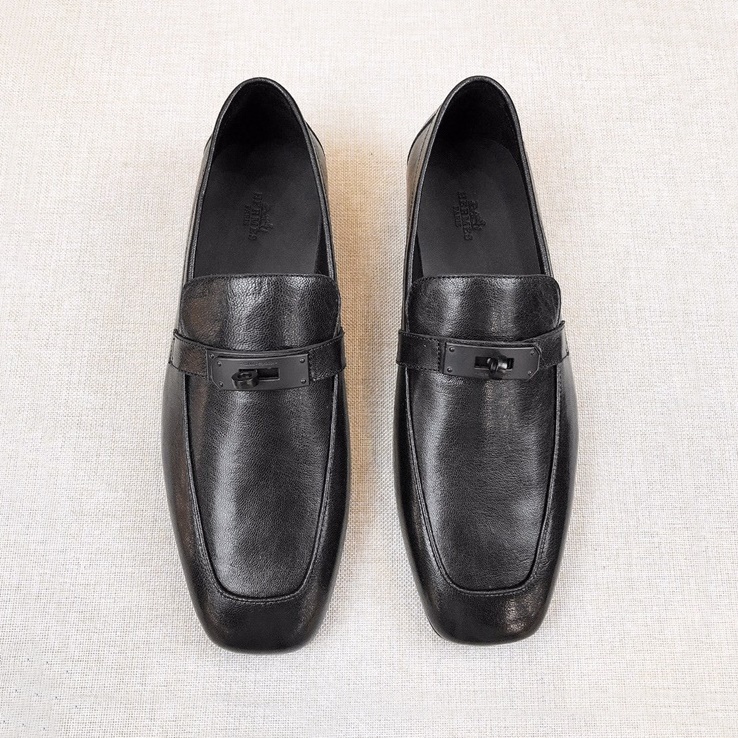 エルメスメンズシグネチャーブラックローファーr921