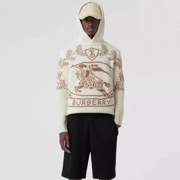 バーバリーメンズクラシックアイボリーフードニットu13