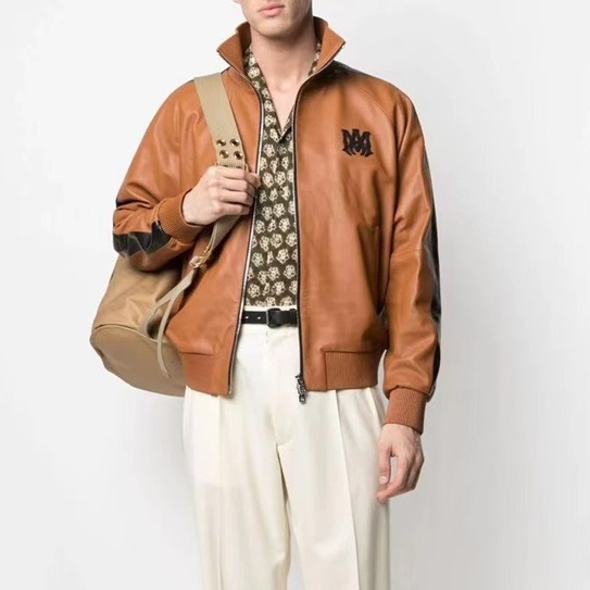 アミリメンズカジュアルキャメルレザージャケットr405