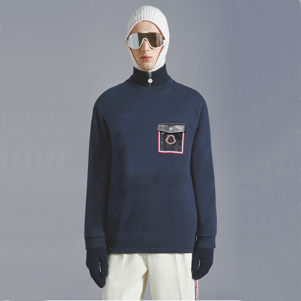 モンクレールメンズネイビークルーネック長袖Tシャツo55