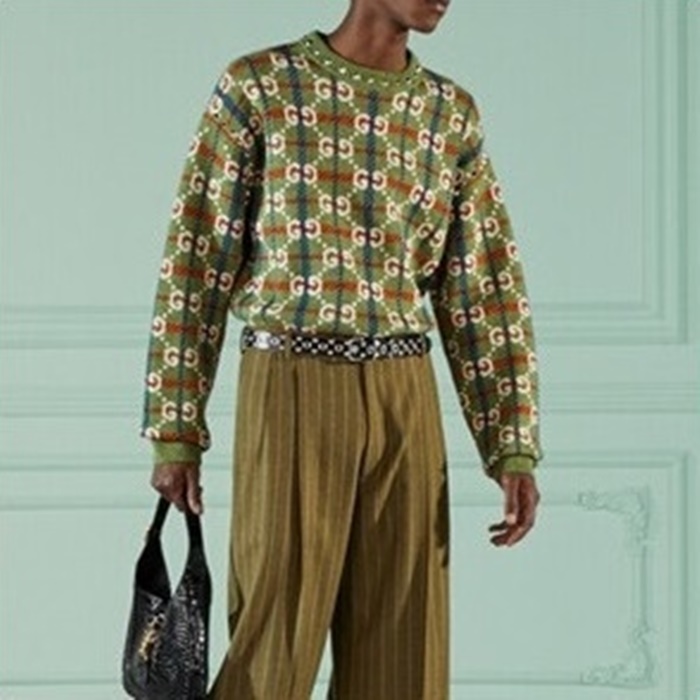 グッチメンズクルーネックグリーンセーターu103