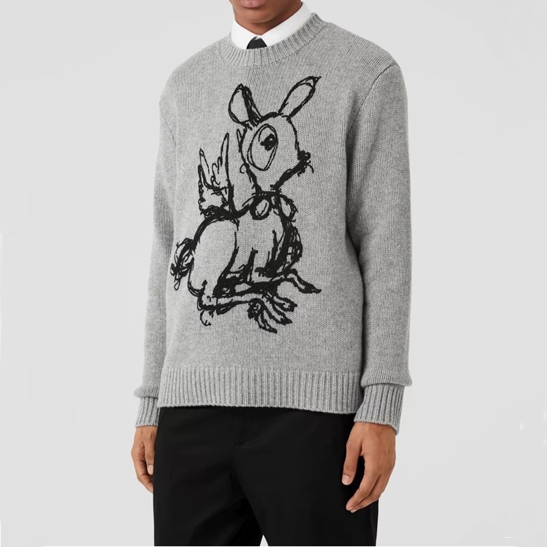 バーバリーユニセックスクルーネックグレーニットu25