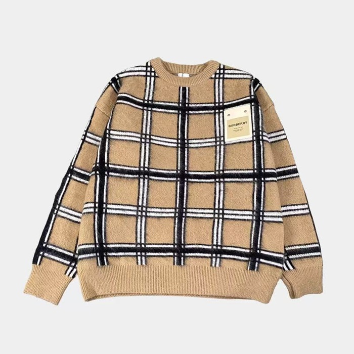 バーバリーメンズクルーネックベージュニットu34