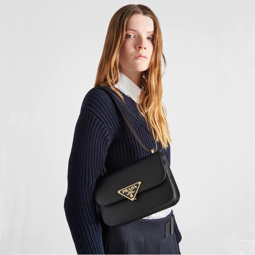 プラダレディースブラックショルダーバッグr210