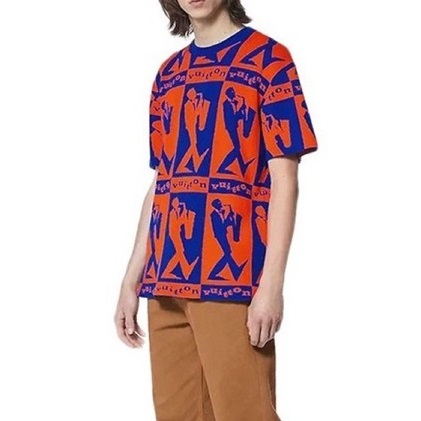 ルイヴィトンメンズオレンジクルーネック半袖Tシャツv255