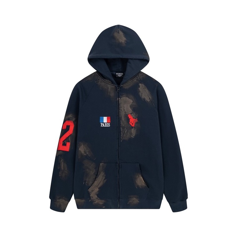 バレンシアガユニセックスネイビージップアップフーディa80